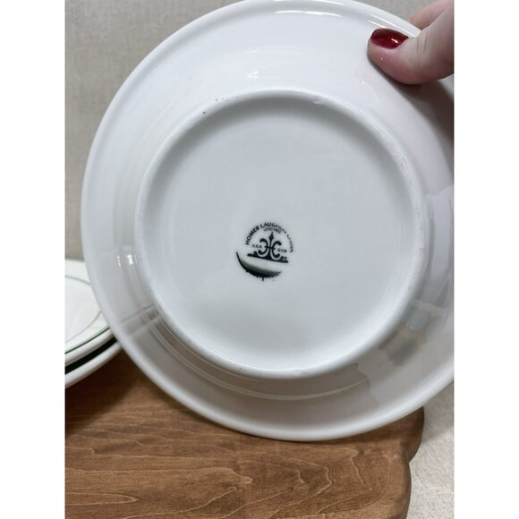 Homer Laughlin Bowl Set 4 White Green Stripe 9 In Wide Rimmed Soup Pasta Bowls - Picture 4 of 5